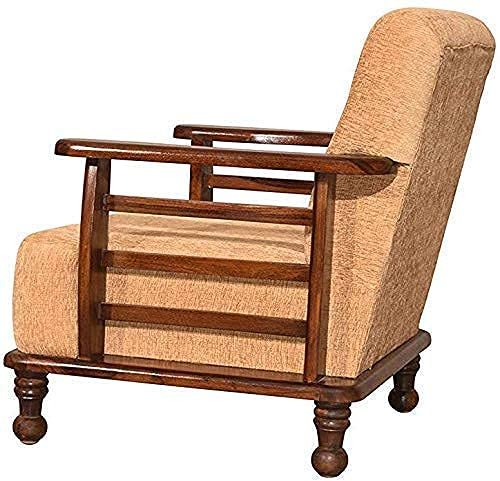 Saamenia Furnitures Solid Sheesham Wood 5 Seater Sofa Set for Living Room Furniture with Cream Cushions – Brown Finish (3+1+1 Seater)