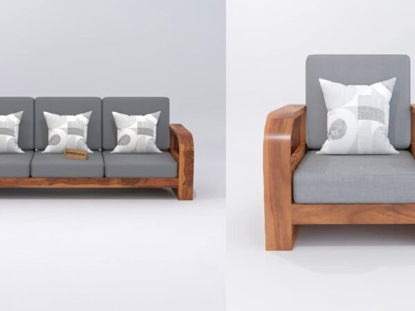 Saamenia Furniture Wooden 4 Seater Sofa Set for Living Room , Four Seater Sofa for Office & Lounge , 3+1 Seater Sofa Sets for Home , Sheesham Wood, Honey Finish