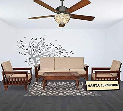 Saamenia furnitures™ Solid Sheesham Wood Sofa Set 5 Seater Furniture Wooden 5 Seater Sofa Set (3+1+1) Teak Wood Sofa Set Furniture | Home Living Room with Cushions (Dark Brown)