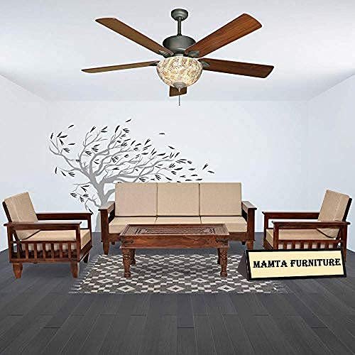Saamenia furnitures™ Solid Sheesham Wood Sofa Set 5 Seater Furniture Wooden 5 Seater Sofa Set (3+1+1) Teak Wood Sofa Set Furniture | Home Living Room with Cushions (Dark Brown)