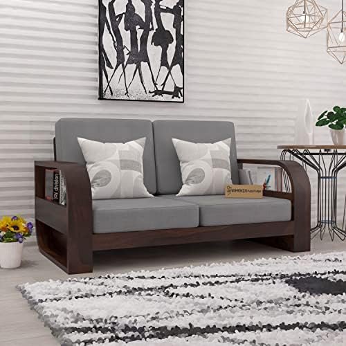Mamta Furniture Solid Sheesham Wooden 2 Seater Sofa with 40 Density Cushions for Living Room, Home, Office & Lounge – Walnut Finish