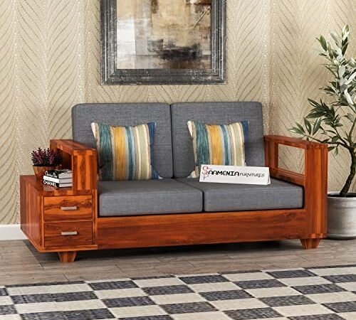 Mamta Furniture 2 Seater Sheesham Wood Sofa Set | Living Room | Natural Teak Finish | Compact 2+1 Configuration | with Cushion | for Home Decor | Ideal for Small Spaces