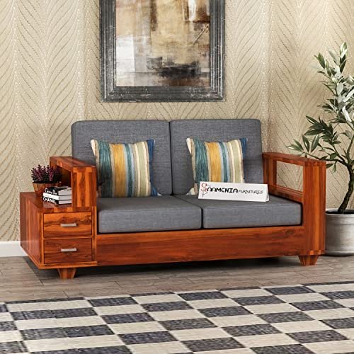 Mamta Furniture 2 Seater Sheesham Wood Sofa Set | Living Room | Natural Teak Finish | Compact 2+1 Configuration | with Cushion | for Home Decor | Ideal for Small Spaces