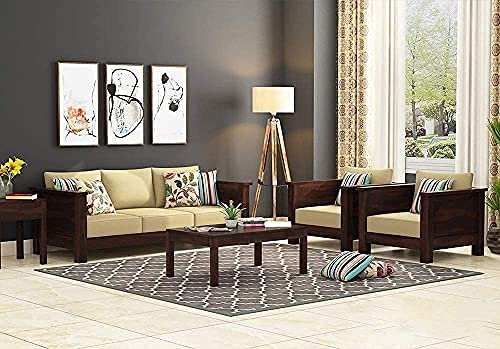 Saamenia Furnitures Solid Sheesham Wood 5 Seater Sofa Set for Living Room Furniture - Warm Chestnut Finish (3+1+1 Seater)