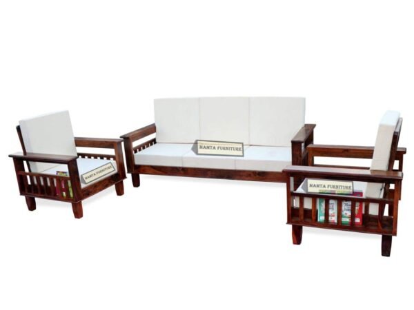 Wooden Solid Sheesham Wood 5 Seater Sofa Set with Cushions (5 Seater Sofa | 3+1+1, Natural Finish)