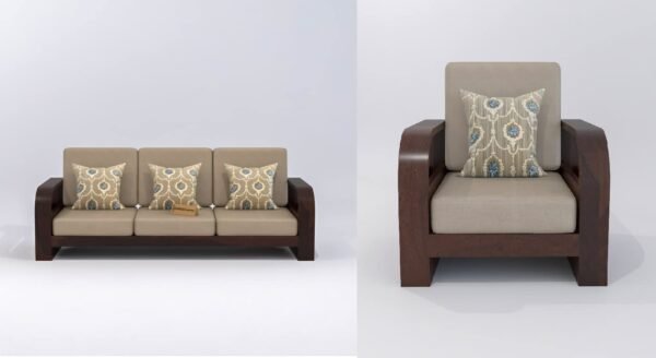Saamenia Furniture Wooden 4 Seater Sofa Set for Living Room , Four Seater Sofa for Office & Lounge , 3+1 Seater Sofa Sets for Home , Sheesham Wood, Walnut