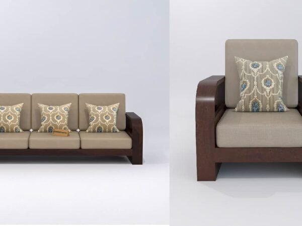 Saamenia Furniture Wooden 4 Seater Sofa Set for Living Room , Four Seater Sofa for Office & Lounge , 3+1 Seater Sofa Sets for Home , Sheesham Wood, Walnut