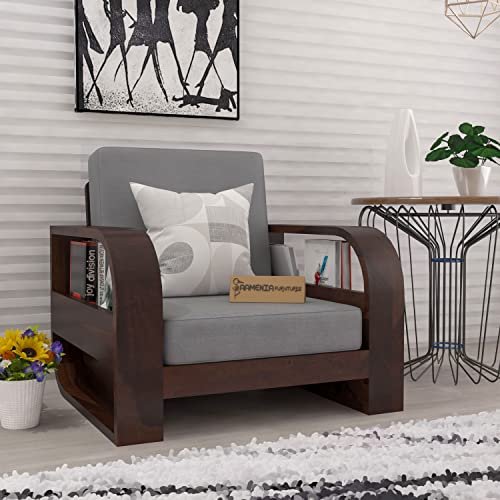 SAAMENIA FURNITURES Wooden 5 Seater Sofa Set for Living Room, Five Seater Sofa with 40 Density Cushions for Office & Lounge, 3+1+1 Seater Sofa Sets for Home, Sheesham Wood, Walnut Finish