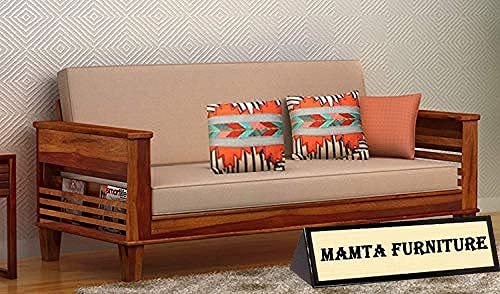 Saamenia furnitures™ Wooden Solid Sheesham Wood Sofa Set with Cushions | 3 Seater Sheesham Wood Sofa Cum Bed for Living Room| Living Room Furniture (Sofa Cum Bed, Honey Finish)