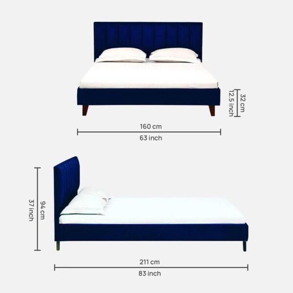 Mamta Furniture Fabric Upholstered Queen Size Bed | Bed with Headboard | Blue Finish | Bedroom Bed | Master Bedroom | Guest Room | DIY Assembly | King Size