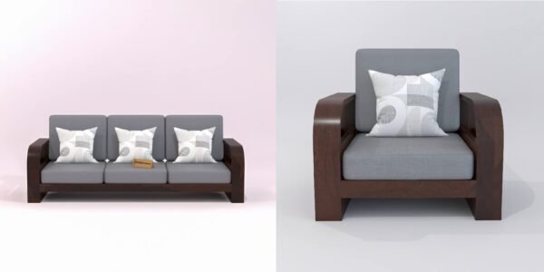 Saamenia Furniture Wooden 4 Seater Sofa Set for Living Room , Four Seater Sofa for Office & Lounge , 3+1 Seater Sofa Sets for Home , Sheesham Wood, Walnut Finish