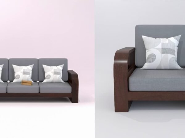 Saamenia Furniture Wooden 4 Seater Sofa Set for Living Room , Four Seater Sofa for Office & Lounge , 3+1 Seater Sofa Sets for Home , Sheesham Wood, Walnut Finish
