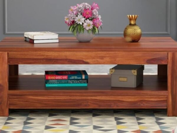 Saamenia Furnitures Solid Sheesham Wooden Coffee Table For Living Room Furniture - Teak Finish