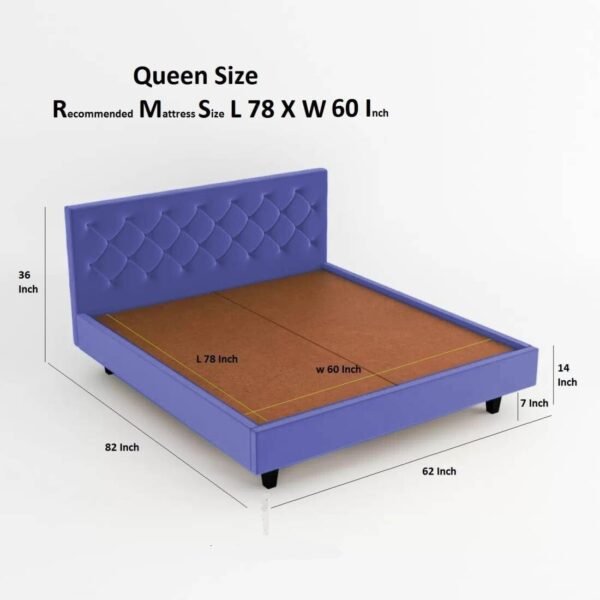 Mamta Furniture Comfy Fabric Queen Size Bed | Bed with Headboard | Purple Upholstered | Bedroom Bed | Master Bedroom | Guest Room | DIY Assembly | King Size