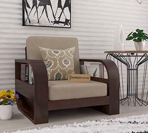 Mamta Furniture Wooden 1 Seater Sofa Set for Living Room, One Seater Sofa with 40 Density Cushions for Office & Lounge, Sheesham Wood, Walnut