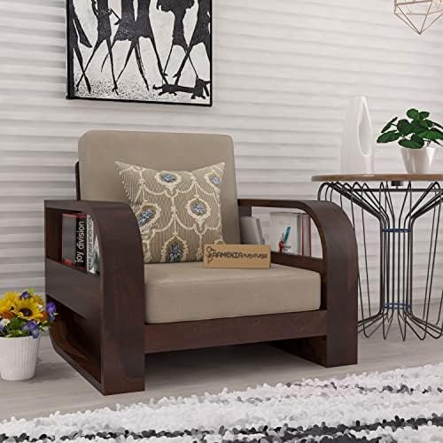 Mamta Furniture Wooden 1 Seater Sofa Set for Living Room, One Seater Sofa with 40 Density Cushions for Office & Lounge, Sheesham Wood, Walnut