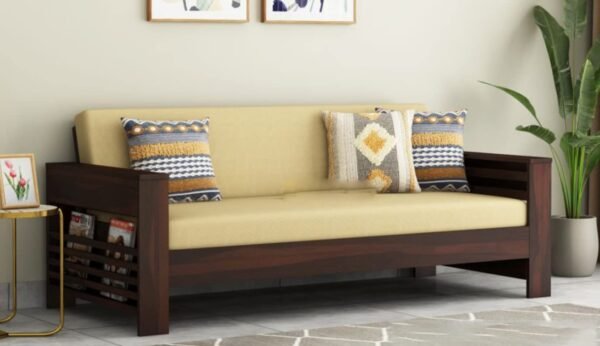 Solid Sheesham Wood Sofa Set 3 Seater Living Room | Three Seater Sofa Set | Sheesham Wood Home Office Furniture | Without Pillow | Wooden 3 Seater Sofa Set | Drawing Hall Sofa Set | (Walnut Finish) |