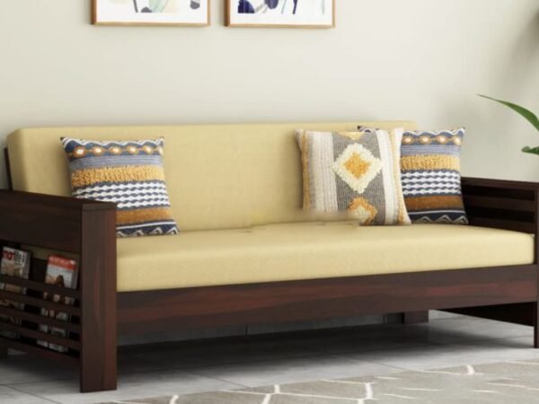 Solid Sheesham Wood Sofa Set 3 Seater Living Room | Three Seater Sofa Set | Sheesham Wood Home Office Furniture | Without Pillow | Wooden 3 Seater Sofa Set | Drawing Hall Sofa Set | (Walnut Finish) |