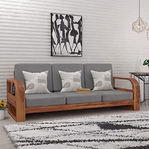 SAAMENIA FURNITURES Wooden 6 Seater Sofa Set for Living Room, Six Seater Sofa with 40 Density Cushions for Office & Lounge, 3+2+1 Seater Sofa Sets for Home, Sheesham Wood, Honey Finish