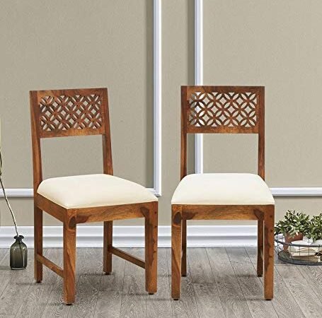 SAAMENIA FURNITURES Solid Sheesham Wooden Dining Chair Set of 2 Living Room Furniture with Cushions - Rustik Teak Finish