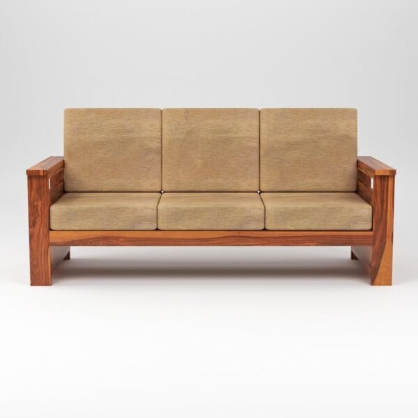 Mamta Furniture Solid Sheesham Wood 3 Seater Sofa Set | Living Room | Honey Finish | Beige Cushions | Durable Lounge Seating | Drawing Room | Without Pillow
