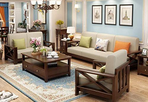 SAAMENIA FURNITURES Sheesham Wood 6 Seater Sofa Set with Center Table for Living Room | Wooden Sofa Set for Living Room Furniture 3+2+1 Natural Brown Finish