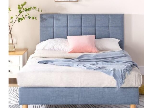 Mamta Furniture Engineered Wood King Size Upholstered Bed with Premium Fabric Headboard | 6.5 ft x 6 ft | Tufted Fabric Finish | Bed Frame for Home | Master Bedroom