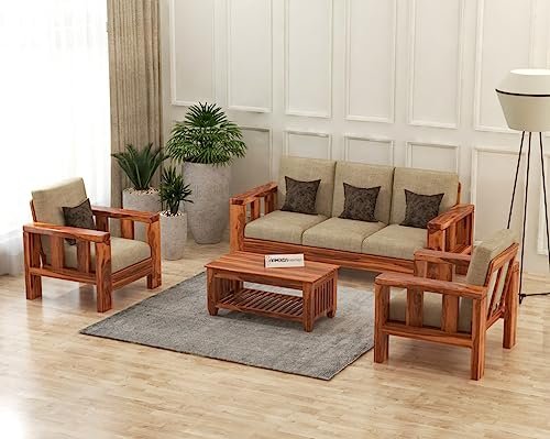 Mamta Furniture Solid Sheesham Wooden 5 Seater Sofa Set for Living Room Furniture - Honey Finish