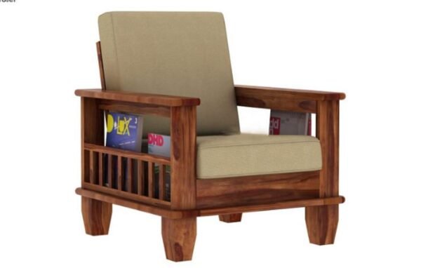 Mamta Furniture Wooden Solid Sheesham Wood 5 Seater Sofa Set with 40 Density Cream Cushions (5 Seater Sofa 3+1+1, Teak Finish)