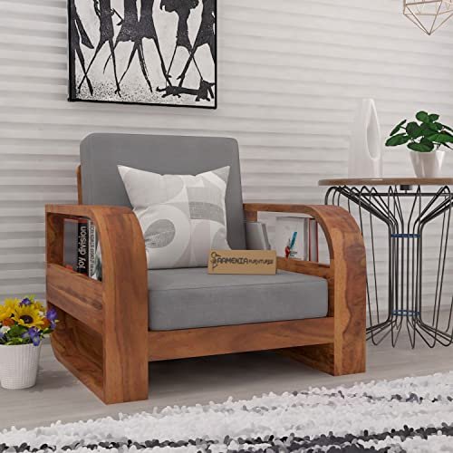 Mamta Furniture Wooden 4 Seater Sofa Set for Living Room, Four Seater Sofa with 40 Density Cushions for Office & Lounge, 3+1 Seater Sofa Sets for Home, Sheesham Wood, Honey Finish