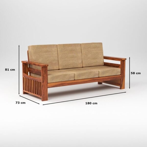 Mamta Furniture Solid Sheesham Wood 3 Seater Sofa Set | Living Room | Honey Finish | Beige Cushions | Durable Lounge Seating | Drawing Room | Without Pillow