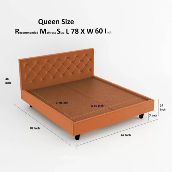 Mamta Furniture Comfy Fabric Queen Size Bed | Wooden Bed with Headboard | Button Tufted Upholstered Bed | Bedroom Bed | Master Bedroom | Guest Room | DIY Assembly