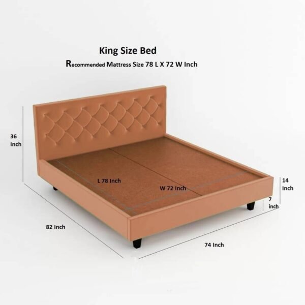 Mamta Furniture King Size Fabric Upholstered Bed | with Button Tufted Headboard | Double Bed Palang Khat for Bedroom | Engineered Wood Bed Frame | Orange Finish