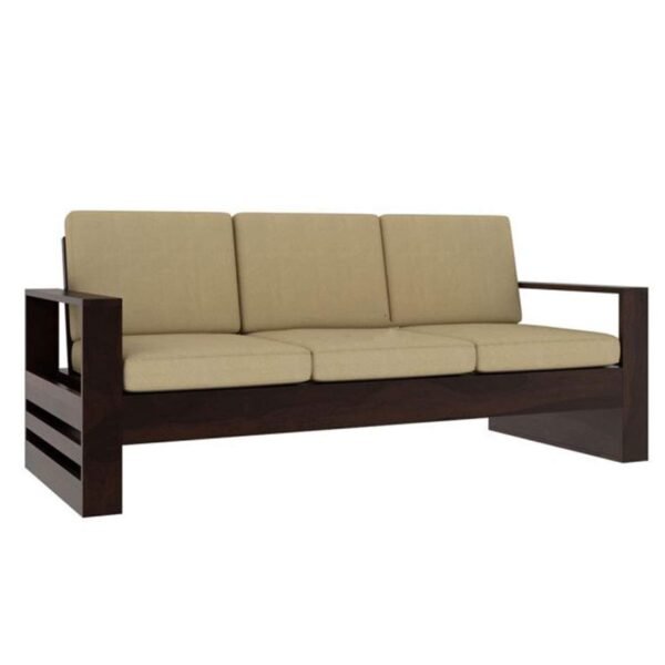 Saamenia furnitures™ Solid Sheesham Wood 3 Seater Sofa Set | Living Room Wooden Sofa Set Furniture – Walnut Finish with Cream Cushion