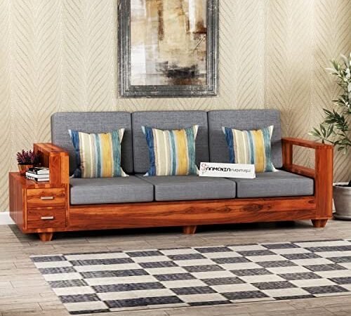 Mamta Furniture Solid Sheesham Wood 3 Seater Sofa Set with 2 Shelf Drawers | Brown Finish | Wooden Couch with Storage | Living Room | Drawing Room | Without Pillow