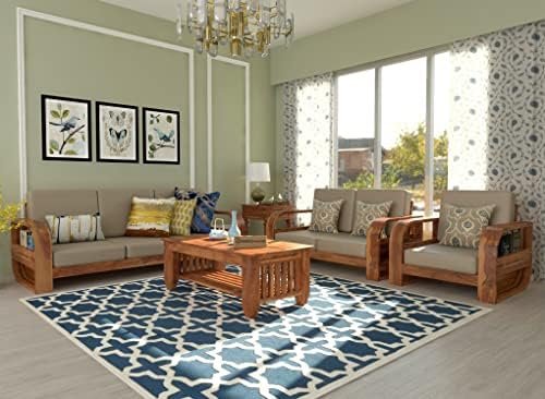 Mamta Furniture Wooden 6 Seater Sofa Set for Living Room, Six Seater Sofa with 40 Density Cushions for Office & Lounge, 3+2+1 Seater Sofa Sets for Home, Sheesham Wood, Honey