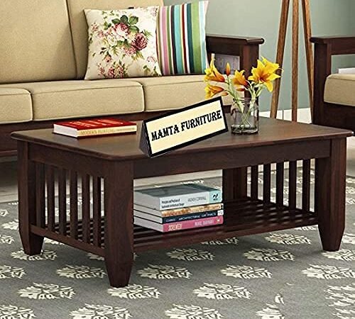 Saamenia furnitures™ Modern Solid Sheesham; Steel Furniture Storage Center Table/Coffee Table (Finish Color - Walnut Finish), Semi Glossy