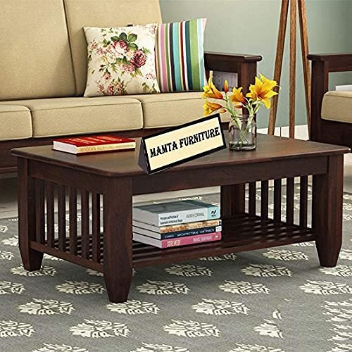 Saamenia furnitures™ Modern Solid Sheesham; Steel Furniture Storage Center Table/Coffee Table (Finish Color – Walnut Finish), Semi Glossy