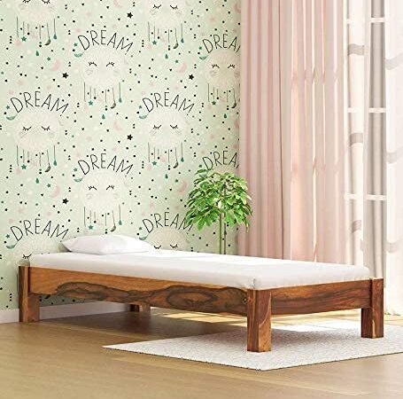 Saamenia Furnitures Solid Sheesham Single Bed Without Storage for Living Room | Bed for Bedroom | Wooden Bed | Solid Wood Bed | Single Wood Bed | (Teak Finish Brown) |
