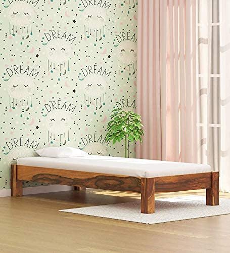 Saamenia Furnitures Solid Sheesham Single Bed Without Storage for Living Room | Bed for Bedroom | Wooden Bed | Solid Wood Bed | Single Wood Bed | (Teak Finish Brown) |