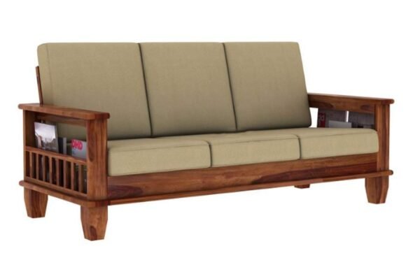 Mamta Furniture Wooden Solid Sheesham Wood 5 Seater Sofa Set with 40 Density Cream Cushions (5 Seater Sofa 3+1+1, Teak Finish)