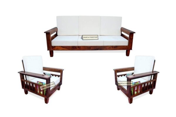 Wooden Solid Sheesham Wood 5 Seater Sofa Set with Cushions (5 Seater Sofa | 3+1+1, Natural Finish)