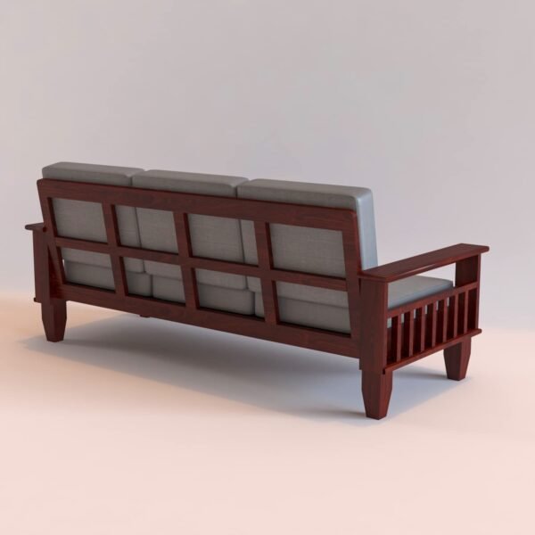 Wooden Solid Sheesham Wood 3 Seater Sofa Set with Cushions (3 Seater Sofa, Mahogany Finish)