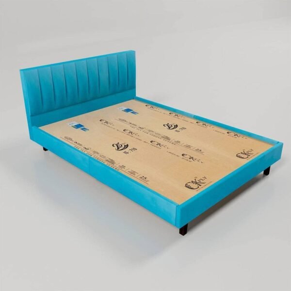 Mamta Furniture Fabric Upholstered King Size Bed with Velvet Blue Headboard | Engineered Wood Construction | Bedroom & Hotel Use | Tufted Fabric Finish