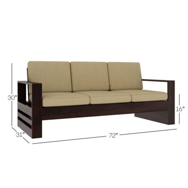 Saamenia furnitures™ Solid Sheesham Wood 3 Seater Sofa Set | Living Room Wooden Sofa Set Furniture – Walnut Finish with Cream Cushion
