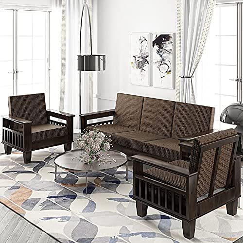 Saamenia Furnitures Solid Sheesham Wood 5 Seater Sofa Set for Living Room Furniture – Dark Walnut