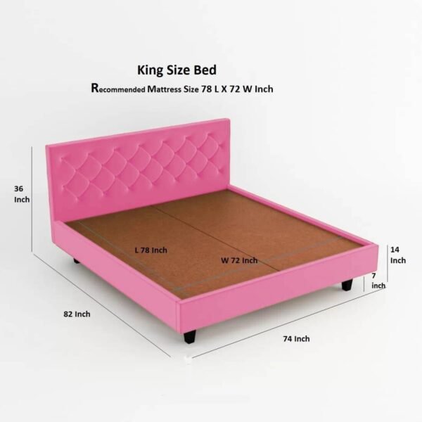 Mamta Furniture Fabric King Size Bed | Upholstered Bed with Tufted Headboard | Engineered Wood Frame | Pink Finish | Bedroom Palang | Master Bedroom | Guest Room