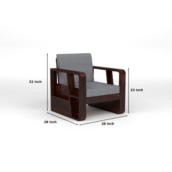 Mamta Furniture Solid Sheesham Wood 1 Seater Sofa with Side Storage | Walnut Finish | 40 Density Cushion | Living Room | Drawing Room | Without Pillow