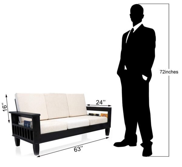 Wooden Solid Sheesham Wood 6 Seater Sofa Set with Cushions (6 Seater Sofa | 3+2+1 with Coffee Table, Walnut Black Finish)