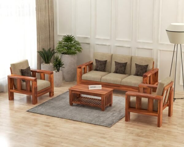 Saamenia Furnitures Solid Sheesham Wooden 5 Seater Sofa Set for Living Room Furniture – Honey Finish